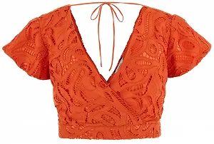 Жіночий мереживний кроп-топ GUESS JEANS / Помаранчевий / Розмір S - Фото 1