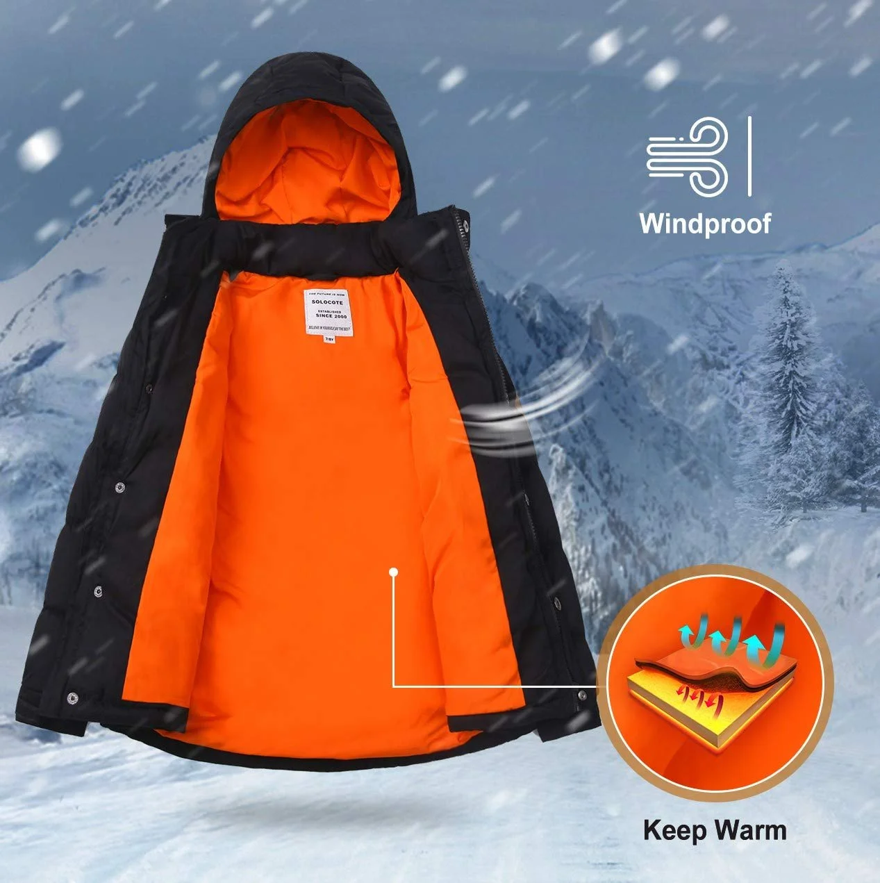 Зимове пальто для хлопчиків SOLOCOTE Легка Утеплена Зимова, фото №3