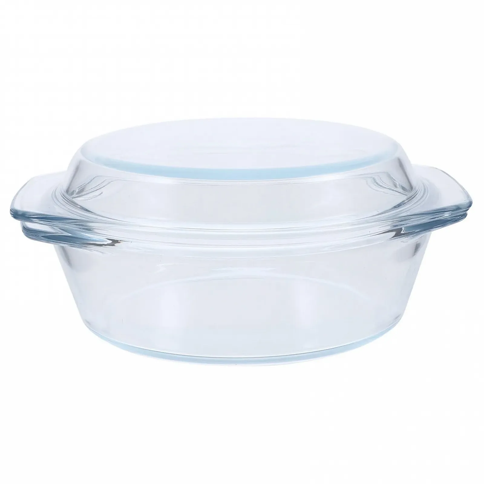 Форма для запекания стеклянная с крышкой и ручками термостойкая круглая прозрачная, фото №1