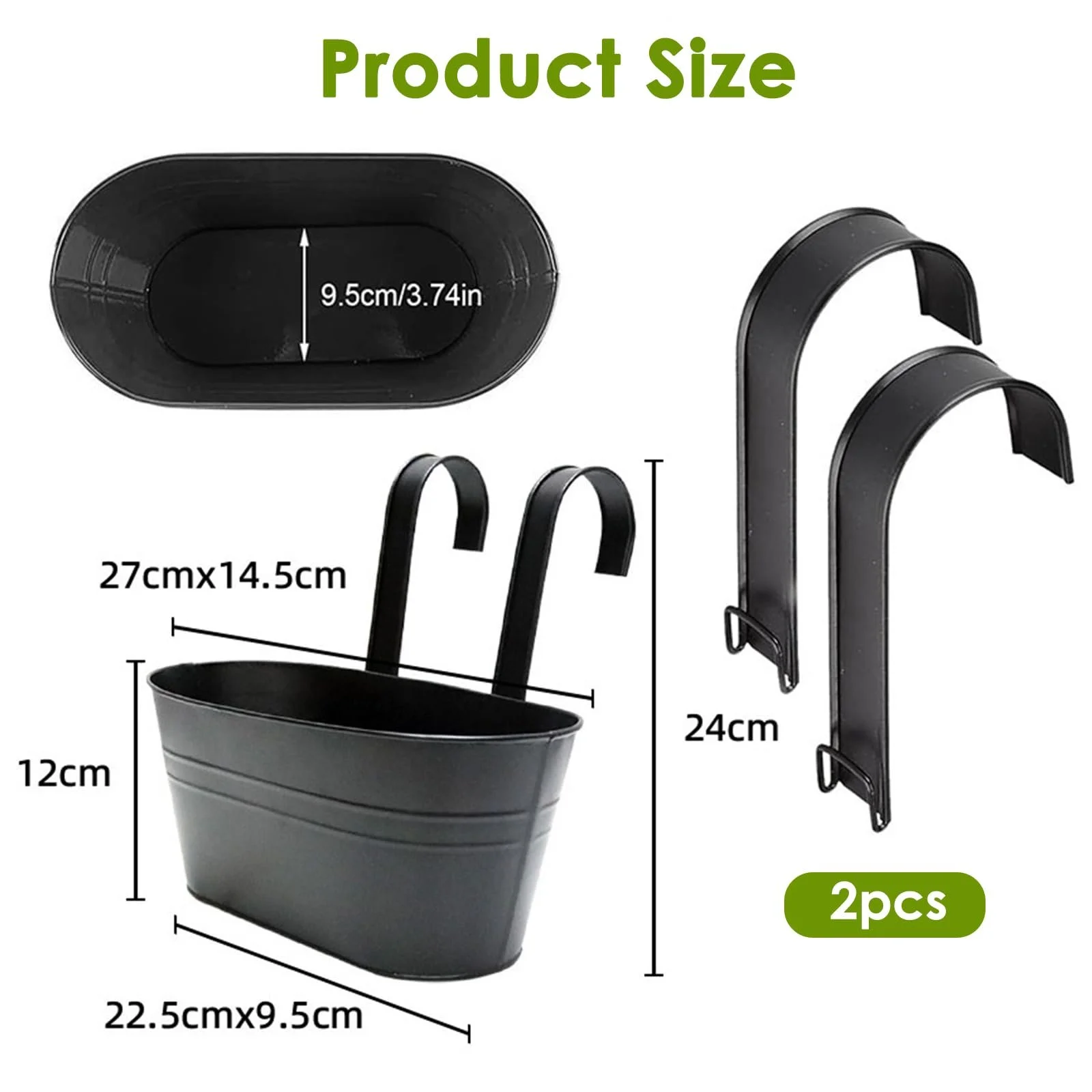 Набір підвісних квіткових горщиків (4 шт.) Метал З дренажним отвором та знімним гачком Чорний, фото №2