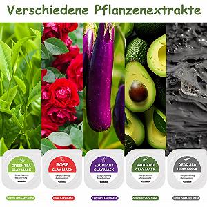 Маска Глиняная Soleneva Набор 10 шт Зеленый Чай, Баклажан, Роза, Грязь Мертвого Моря, Авокадо synthetic.ua - Фото 1
