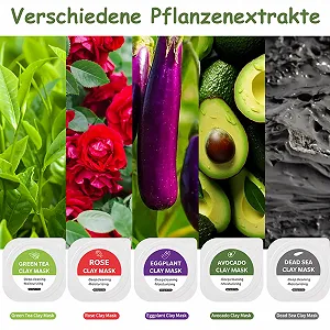 Маска Глиняная Soleneva Набор 10 шт Зеленый Чай, Баклажан, Роза, Грязь Мертвого Моря, Авокадо synthetic.ua - Фото 1