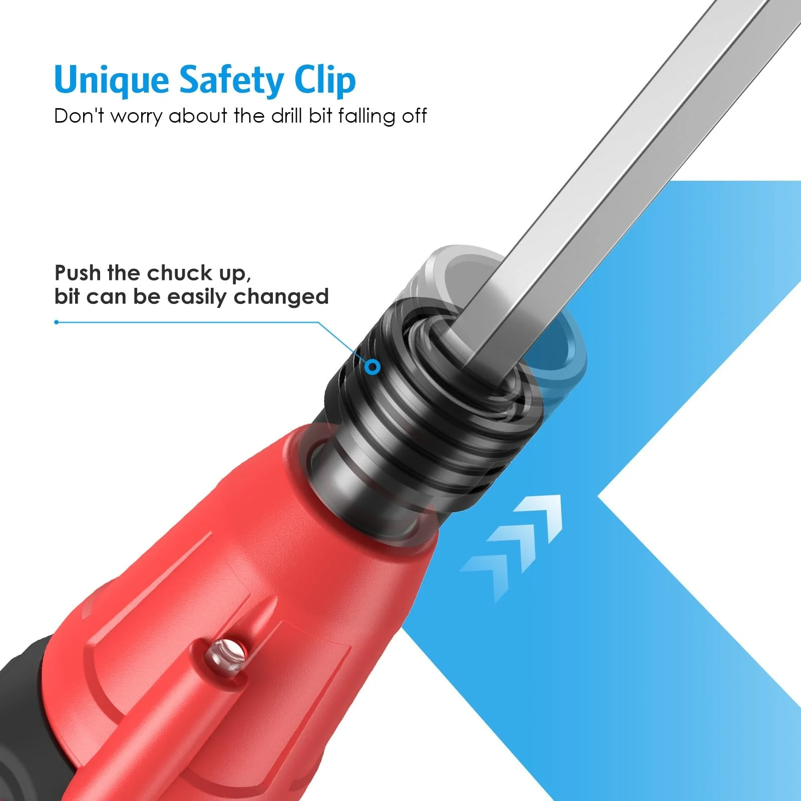 Електрична викрутка Brifit 10-Piece Акумуляторна з LED підсвічуванням Phillips Flat Torx Чорний/Червоний, фото №3