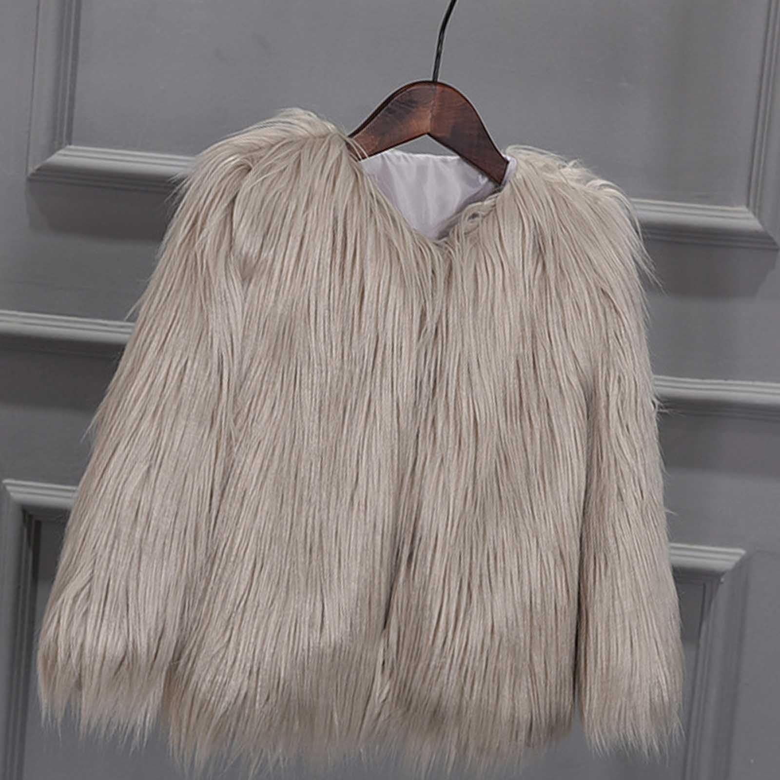 Искусственная шуба Ybing Короткая Элегантная Однотонная Шуба из искусственного меха Теплый Кардиган Куртка V-образный вырез Зимняя куртка, фото №4