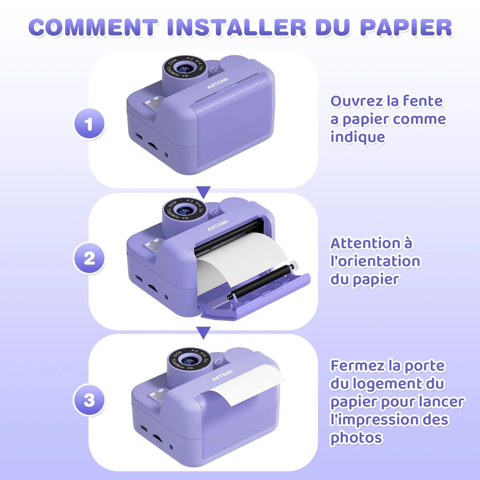 Камера мгновенной печати 1080P HD с селфи-камерой и картой 32GB Purple, фото №7