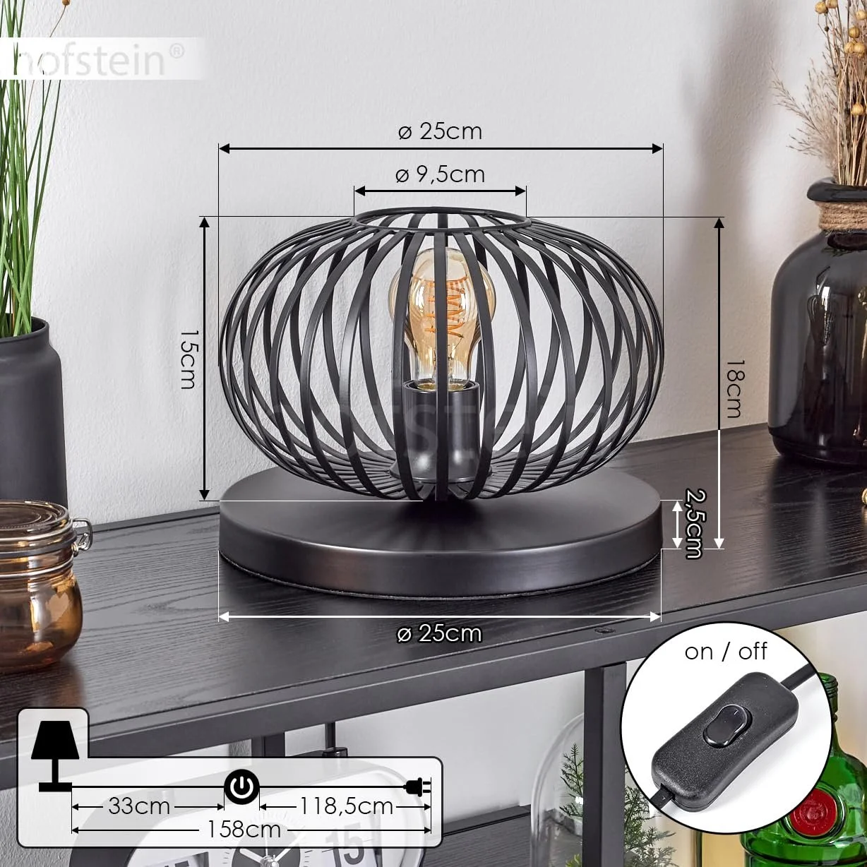 Настільна лампа Oravi Метал 25 см Сітчастий дизайн 1 x E27 Чорний, фото №5