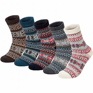 Термоноски Женские Шерстяные 5 пар Серый/Черный/Синий/Кремово-белый/Коричневый - Фото 1