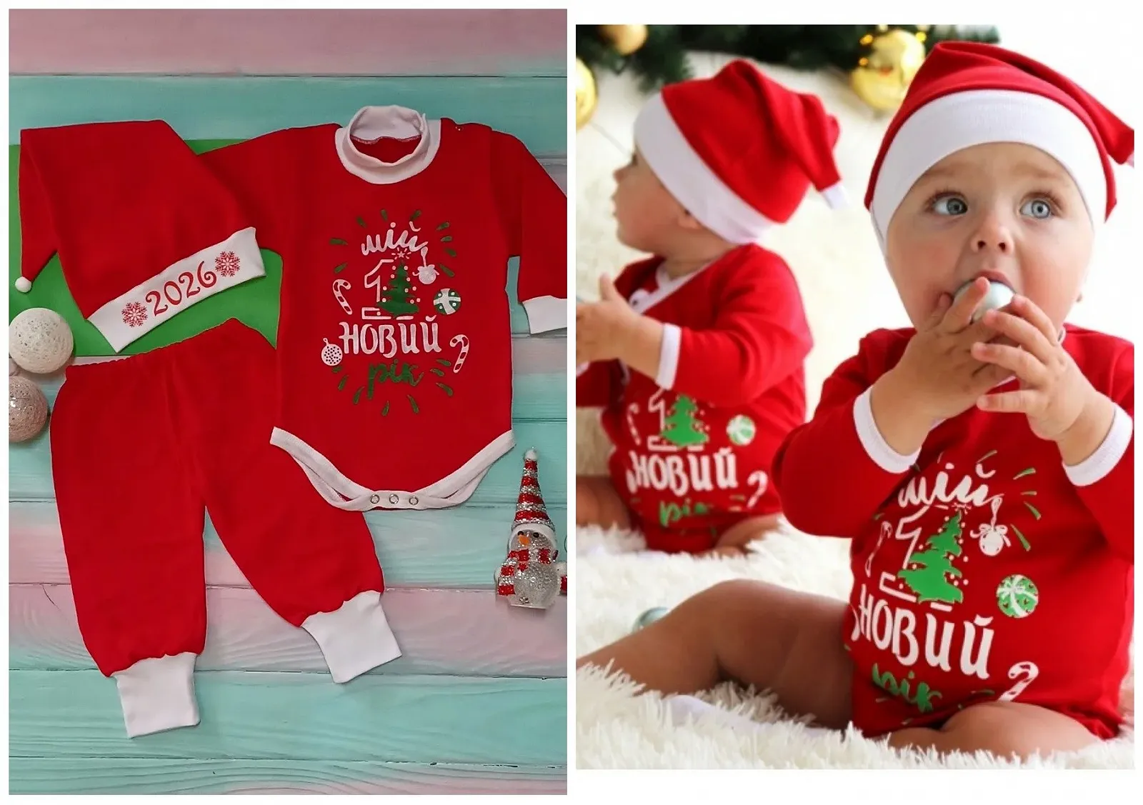 Новорічний костюм-трійка «мій перший новий рік»❄️🎄 для хлопчиків та дівчаток 55-80 см, фото №3