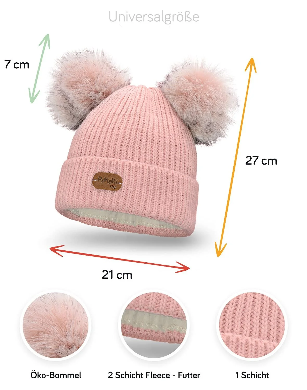 Вязаная Шапка PaMaMi с двумя помпонами для девочек, фото №5 Вязаная Шапка PaMaMi с двумя помпонами для девочек, фото №5