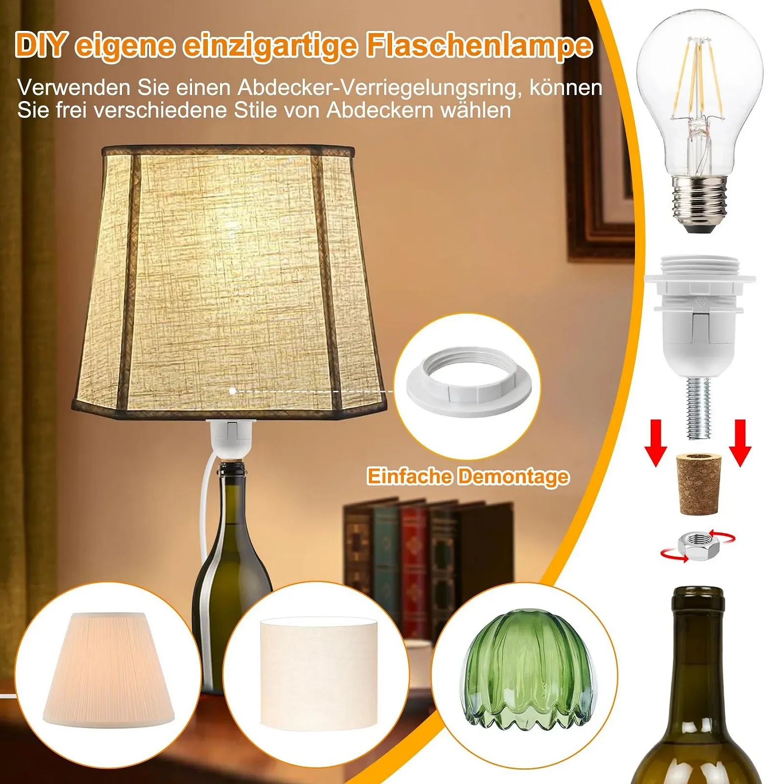 Тримач для ламп для пляшок E27 білий патрон з вимикачем та кабелем 240 см 3 типи пробок, фото №6