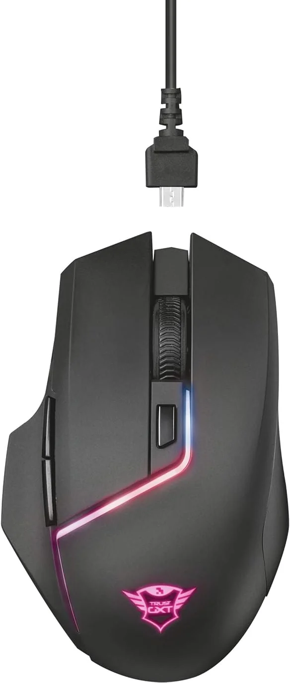 Ігрова бездротова миша Trust GXT 161 Disan / Радіоканал / USB / Optical / 3000 DPI / 6 кнопок / RGB підсвітка / Чорна, фото №4