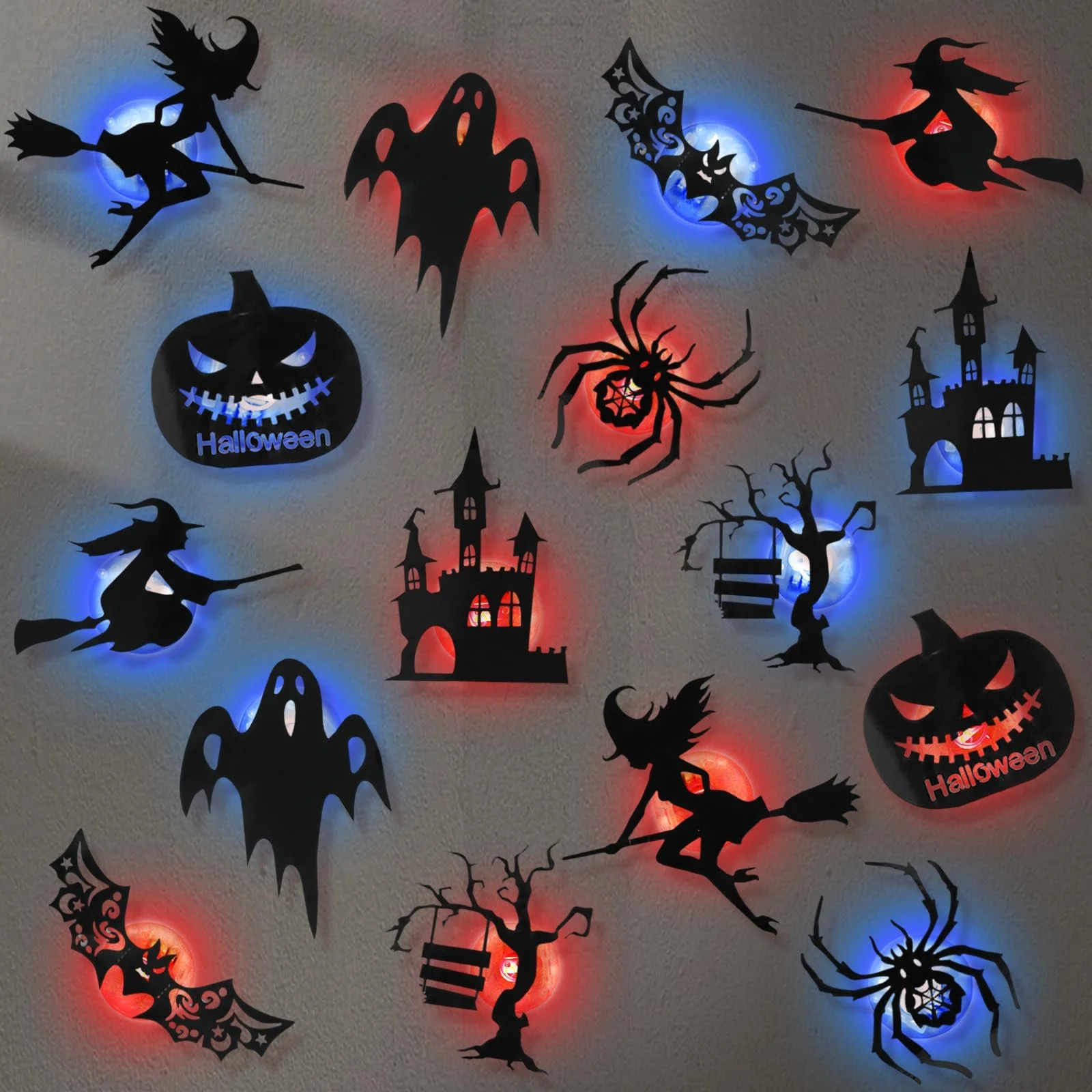 Набір наклейок на стіну Halloween 16 шт. LED 3D що світяться, фото №1