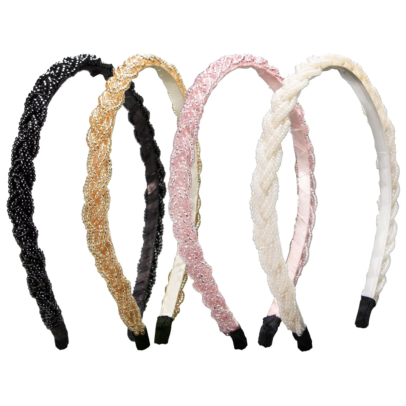 Набір плетених обручів на голову з перлинами, 4 шт., фото №1 Набір плетених обручів на голову з перлинами, 4 шт., фото №1