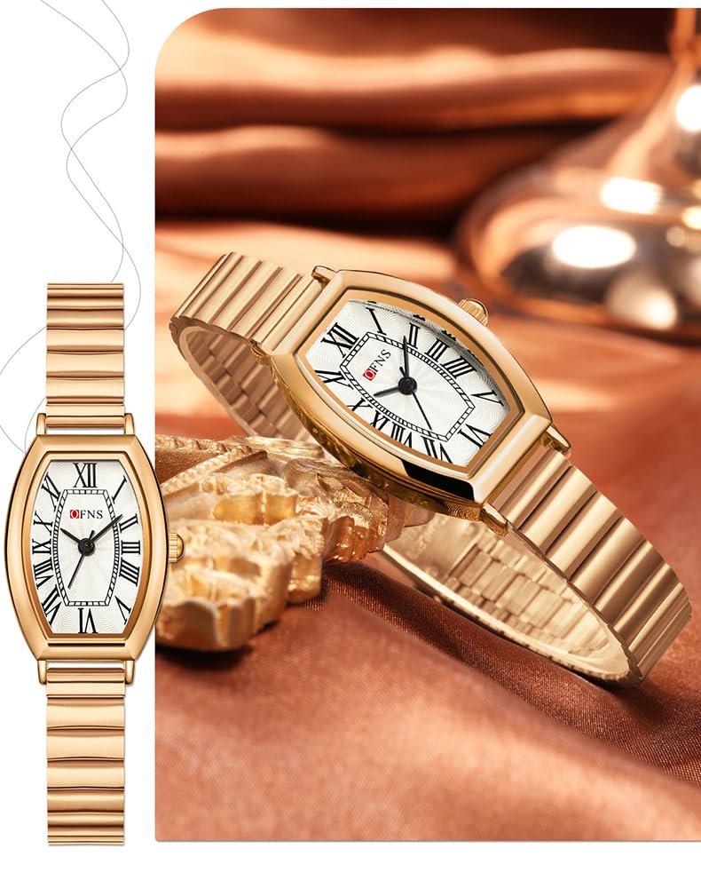 Женские часы Бочкообразные Золотые Кварцевые Часы с Римским Циферблатом Водонепроницаемые Квадратные Часы из Нержавеющей Стали и Кожаным Ремешком Сетчатый Ремень/Серебро Классический, фото №4