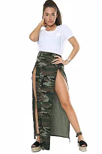 Жіноча спідниця з подвійним розрізом, високою талією та бічним розрізом, однотонна - Фото 1