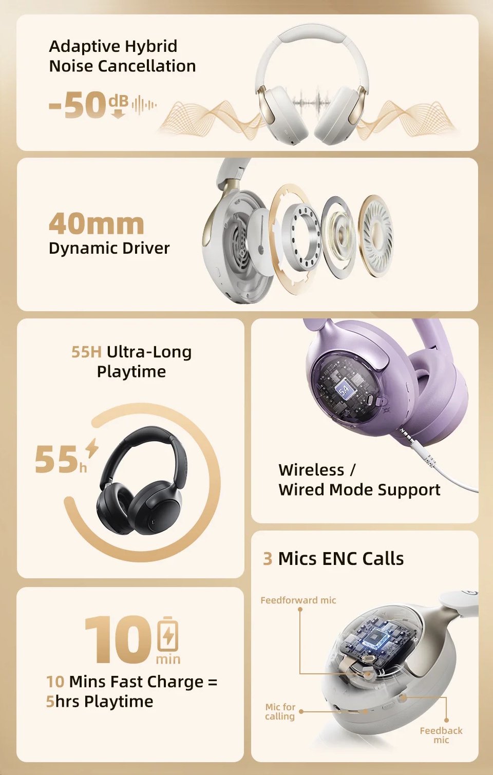 Навушники QCY H3 Pro Black LDAC ANC 50dB Noise Canceling Hi-Res Spatial Audio BT5.4, фото №2