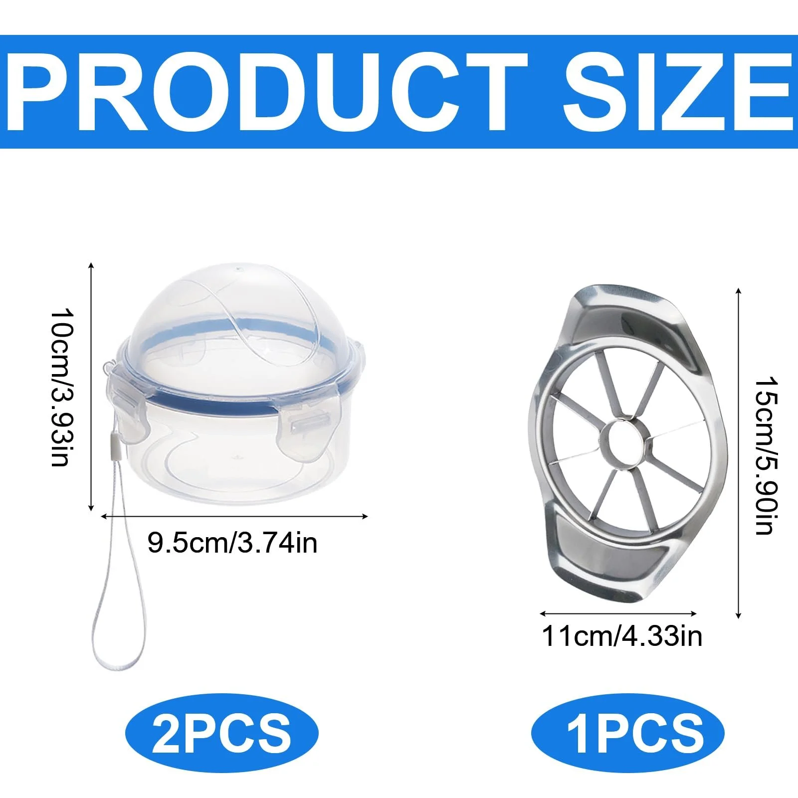Набір контейнерів для фруктів 2 шт пластикові прозорі BPA-Free з ножем для яблук із нержавіючої сталі, фото №2