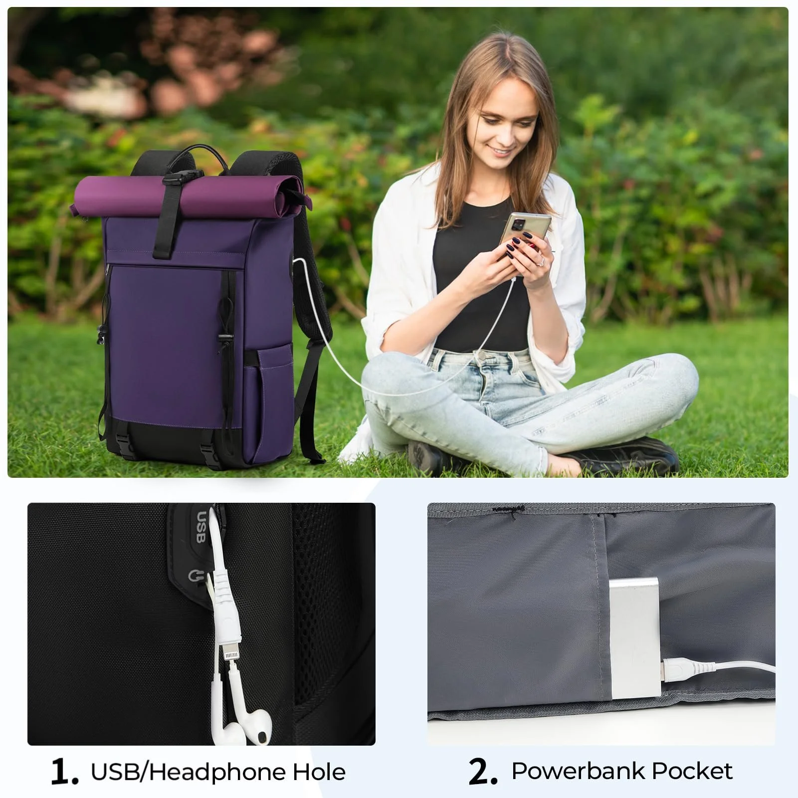 Рюкзак Rolltop Rainsmore 17 дюймів Purple, фото №6 Рюкзак Rolltop Rainsmore 17 дюймів Purple, фото №6