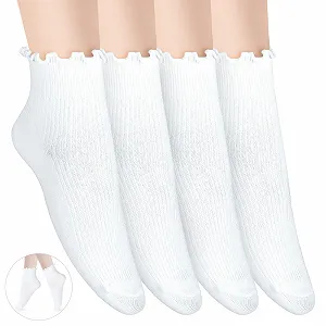 Женские носки с оборками WLLHYF, 4 пары, очень мягкие, дышащие, милые однотонные носки с оборками, модные красивые носки для девочек и принцесс synthetic.ua - Фото 1