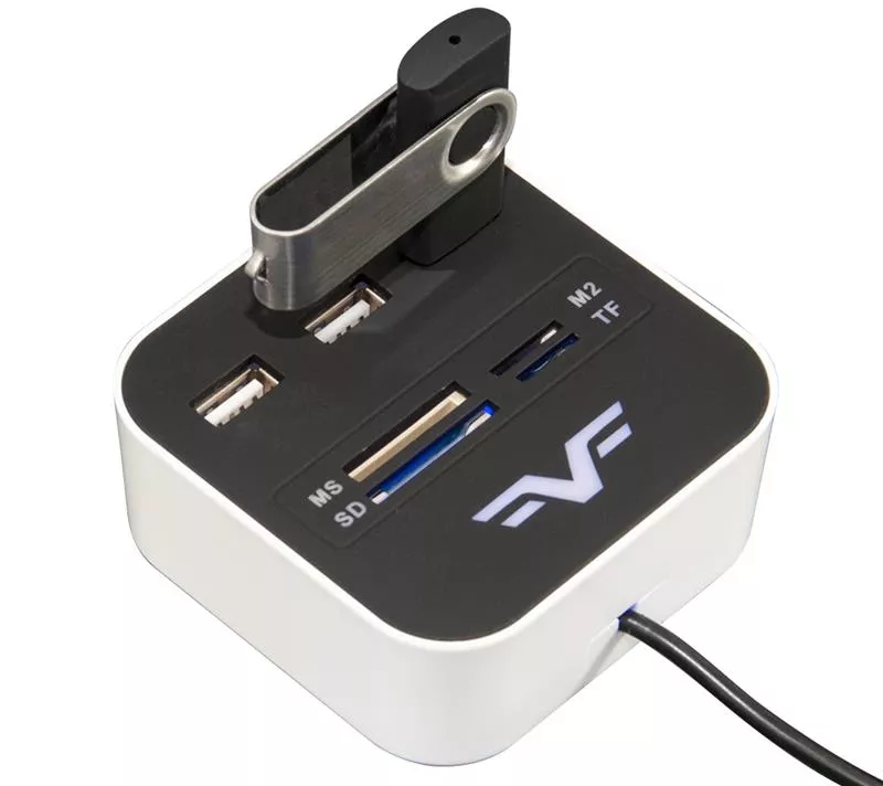 Концентратор USB 2.0 Frime 3хUSB2.0, SD MS TF Black/White (FHC-AllinOne3p2W), фото №2