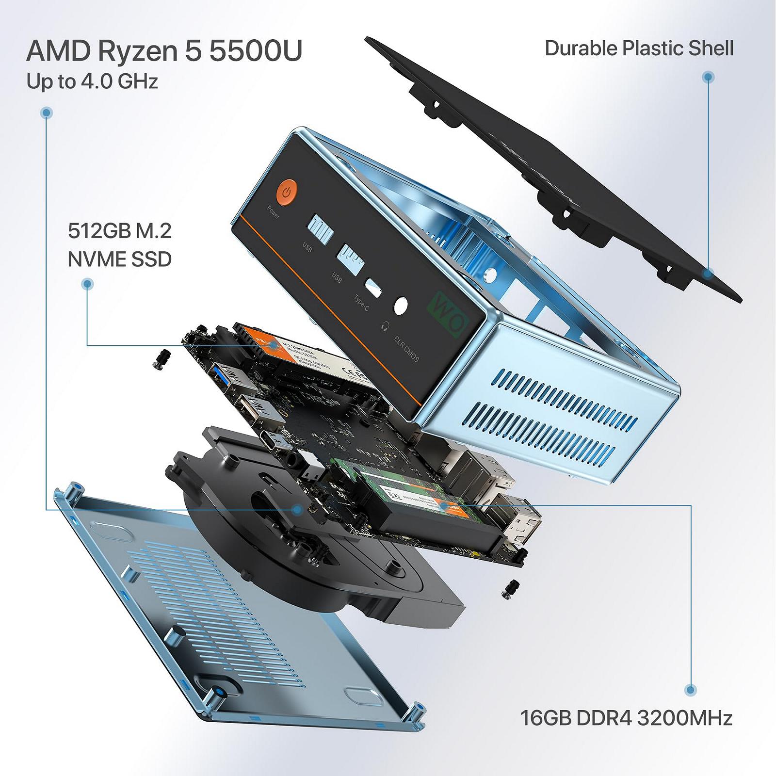 Мини ПК PELADN WO4 AMD Ryzen 5 5500U 16GB 512GB NVME черный, фото №5 Мини ПК PELADN WO4 AMD Ryzen 5 5500U 16GB 512GB NVME черный, фото №5