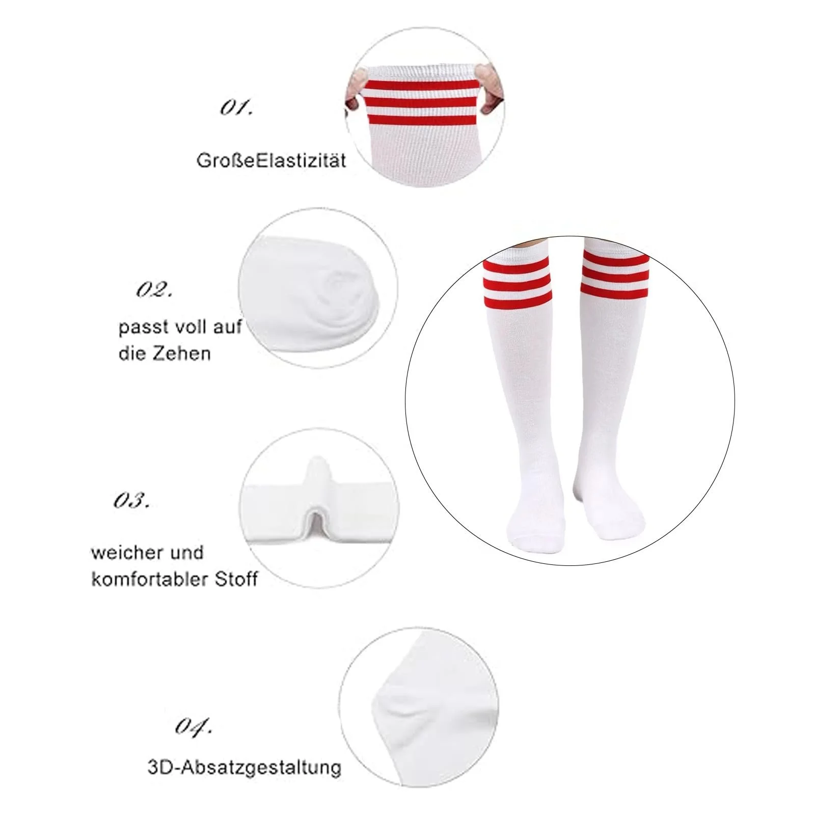 Жіночі високі шкарпетки Білий фон з червоними смужками, фото №5