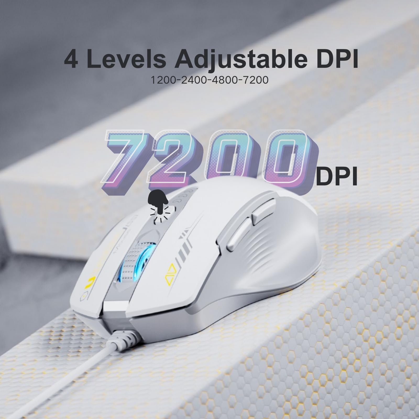 Миша Uineer з кабелем, 7200 DPI, 6 кнопок, сіро-біла, фото №4