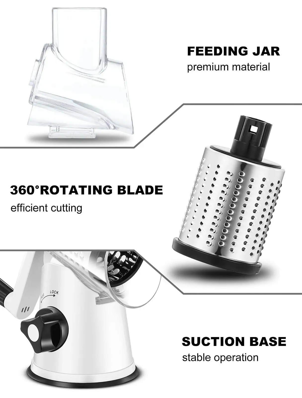 Тертка GDL з ручкою, Овочерізка з 3 змінними барабанними лезами, фото №6