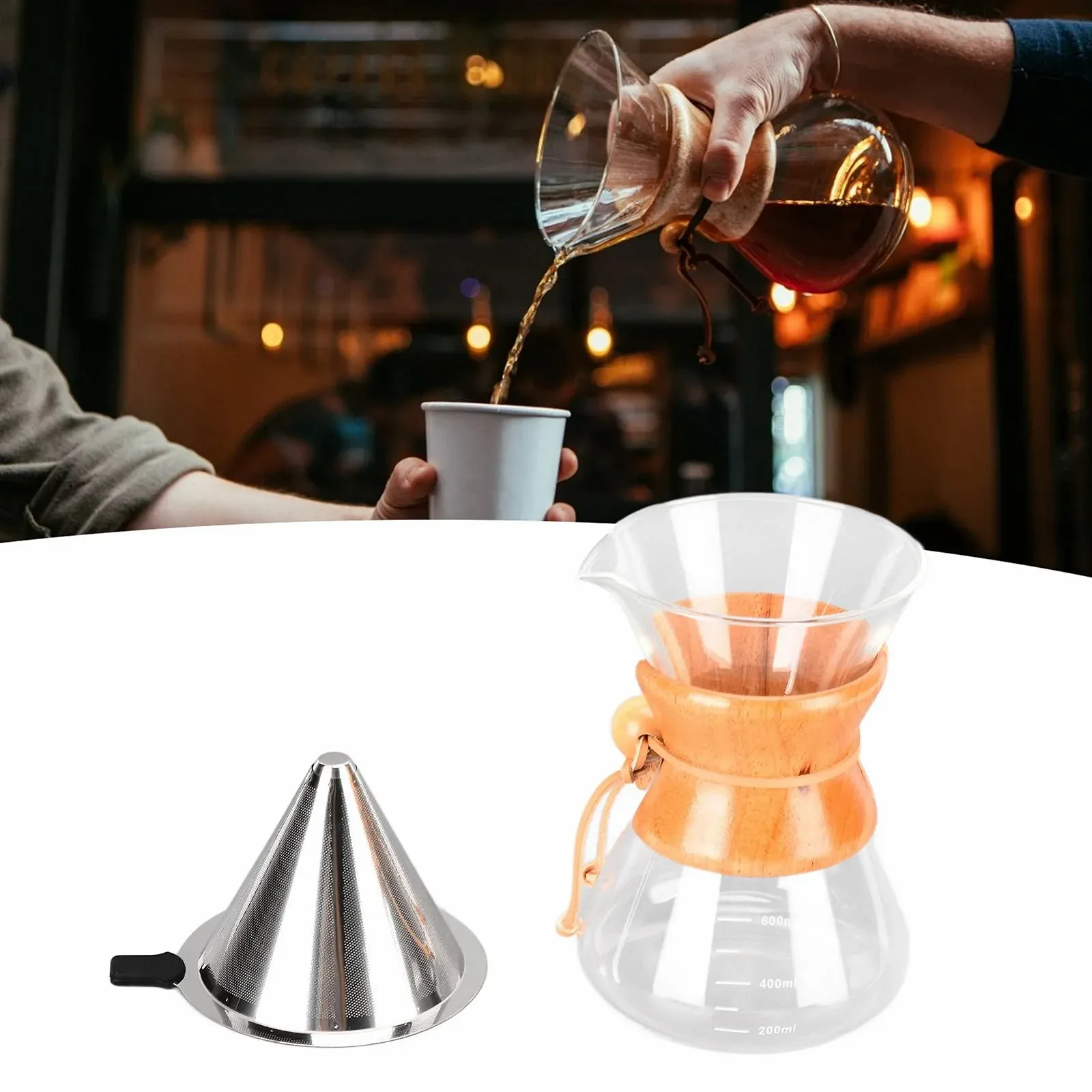 Кофеварка пуровер Joyzan с постоянным фильтром графин из боросиликатного стекла прозрачная, фото №4