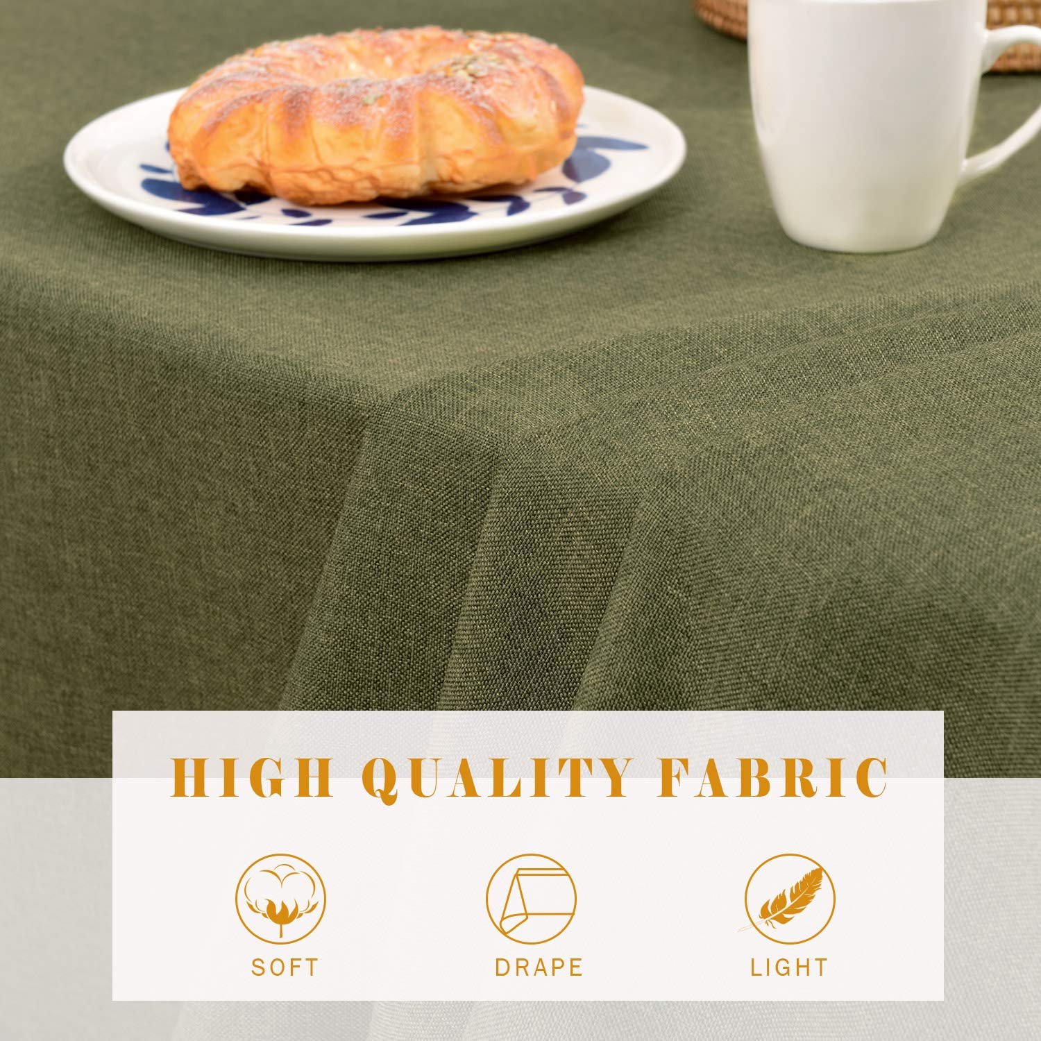 Скатертина BALCONY & FALCON Linen Look прямокутна 145 x 300 см оливково-зелена, фото №3