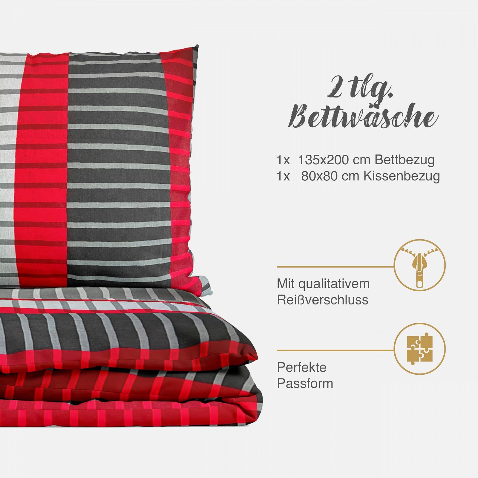 Комплект Постільної Білизни Class Home Collection, з Підковдрою, 135 x 200 см, Наволочкою, 80 x 80 см, Бавовна, з Блискавкою, Wind Red, фото №6