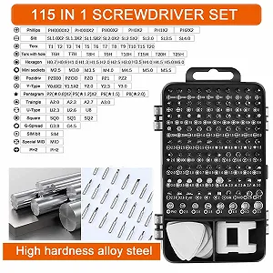 Набор отвёрток Sipobuy Precision 115-в-1 для DIY и ремонта Магнитный мини-набор инструментов для ПК, очков и другой электроники чёрный synthetic.ua - Фото 1