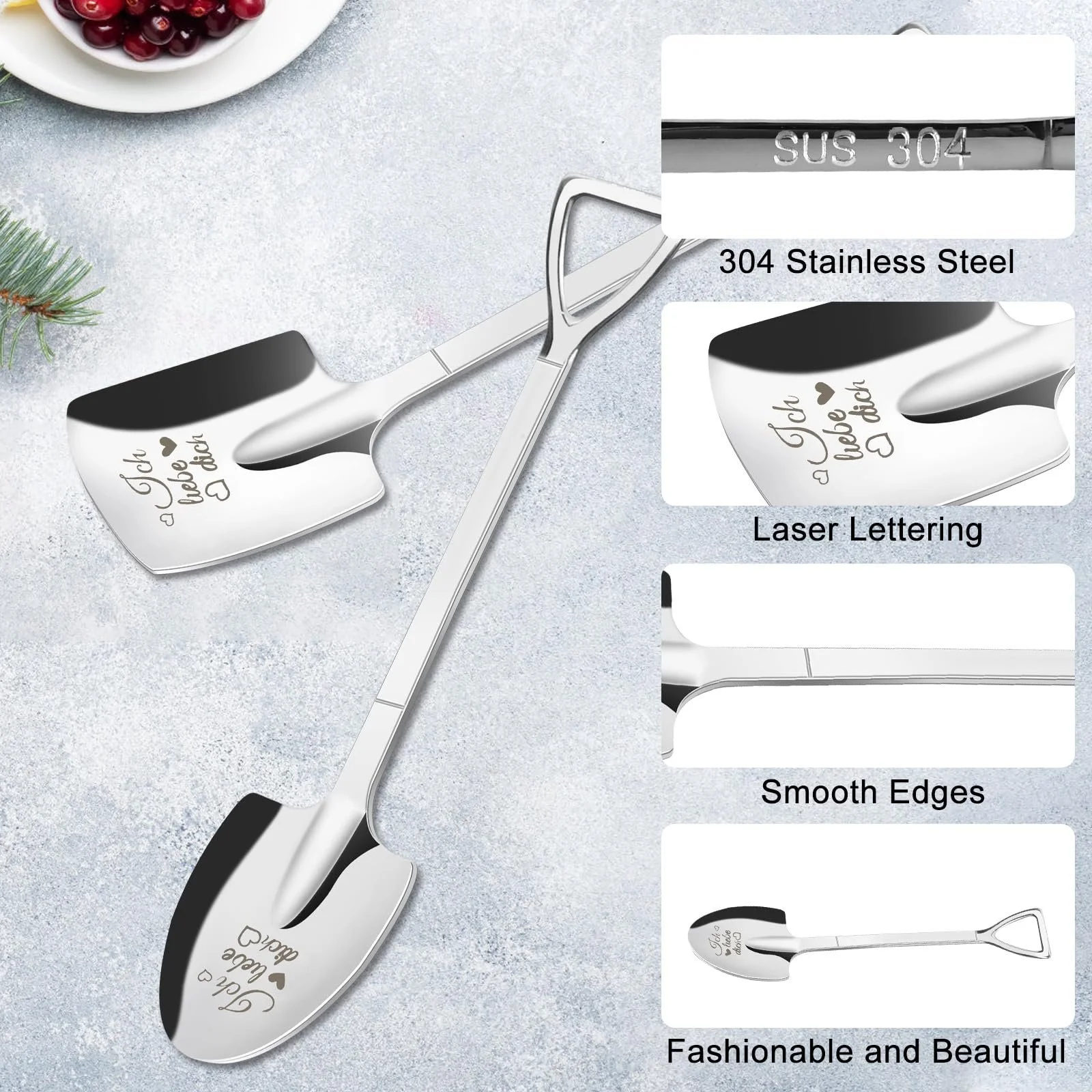 Ложка для морозива з гравіюванням Ice Cream Spoon, 2 x Нержавіюча сталь, для пар, фото №5