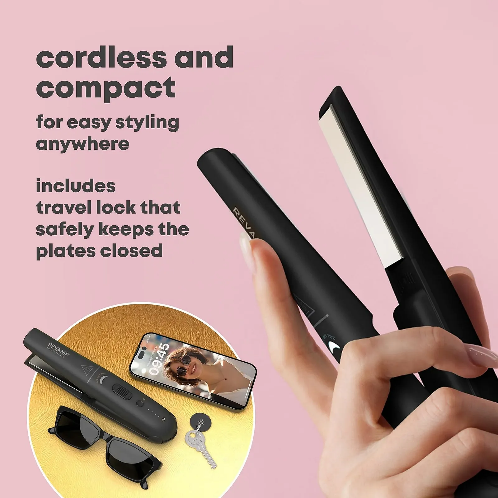 Беспроводной керамический выпрямитель для волос REVAMP Liberate Compact Black, фото №2 Беспроводной керамический выпрямитель для волос REVAMP Liberate Compact Black, фото №2