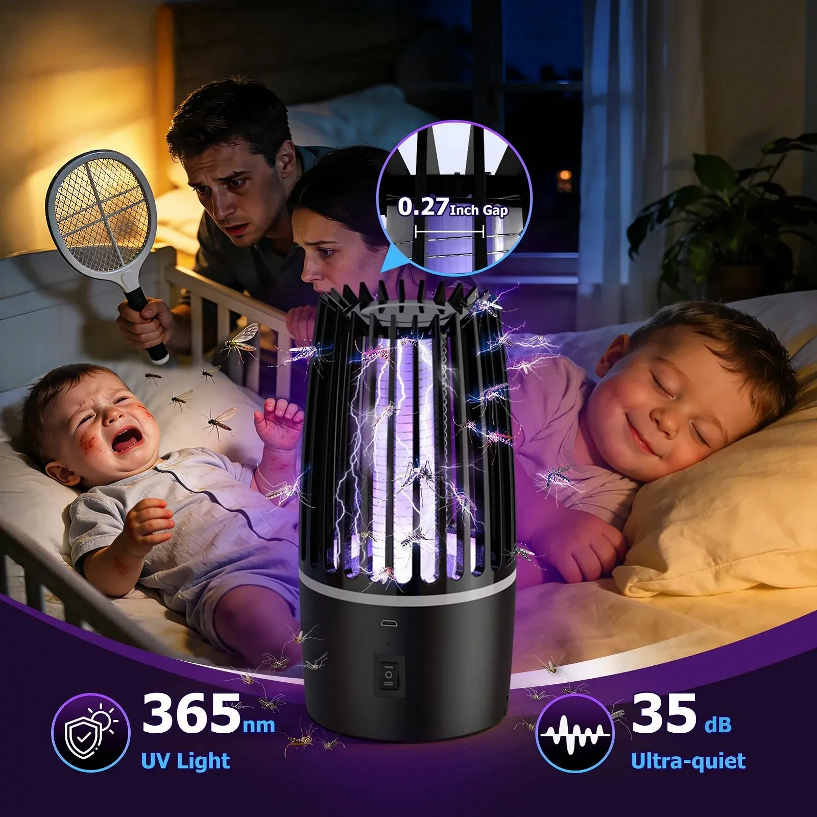 Уничтожитель насекомых электрический 4000 mAh 365nm UV с ночником бесшумный, фото №2