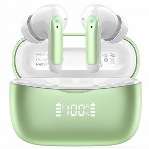 Наушники Bluetooth 5.3 Беспроводные Вкладыши 4 ENC Шумоподавление Микрофон 56 Часов HiFi Стерео Глубокий Бас IP7 Водонепроницаемые с LED Дисплеем Сенсорное Управление Зеленый - Фото 1