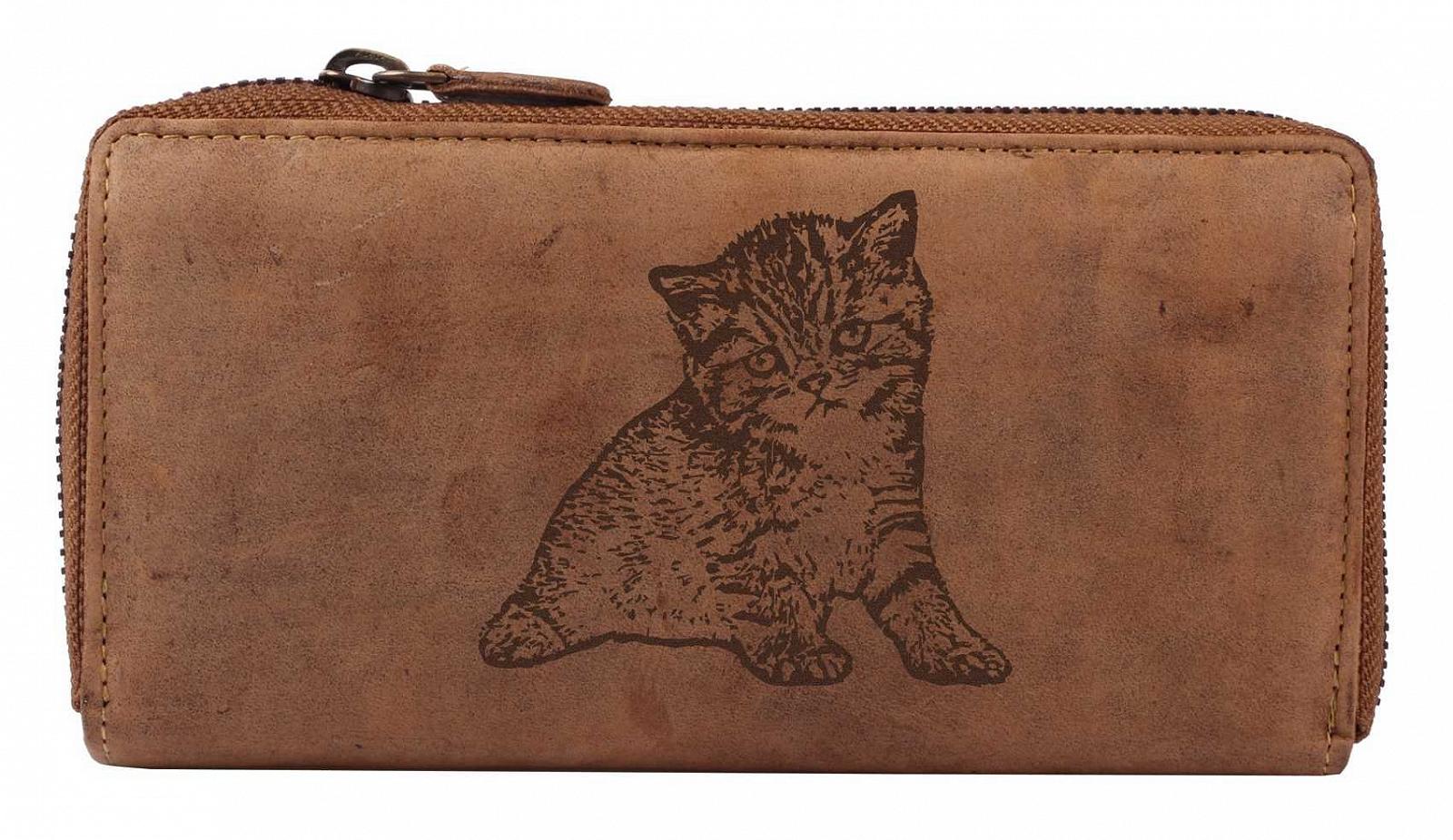 Женский кошелек Cat 06, винтажный, из кожи с мотивом кота, 19 x 2.5 x 10 см, фото №1