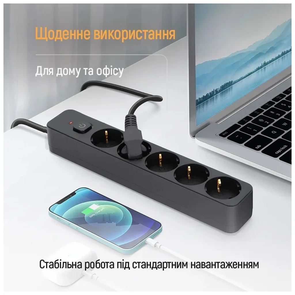 Сетевой фильтр питания ColorWay CCA-3G1MM 5 розеток, 5m Black (CW-PSEA1055BK), фото №6 Сетевой фильтр питания ColorWay CCA-3G1MM 5 розеток, 5m Black (CW-PSEA1055BK), фото №6