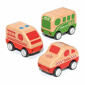 Игрушка Wanborns 3шт Деревянные Машинки Такси Пожарная Машина Городской Автобус Развивающая Игрушка - Фото 1