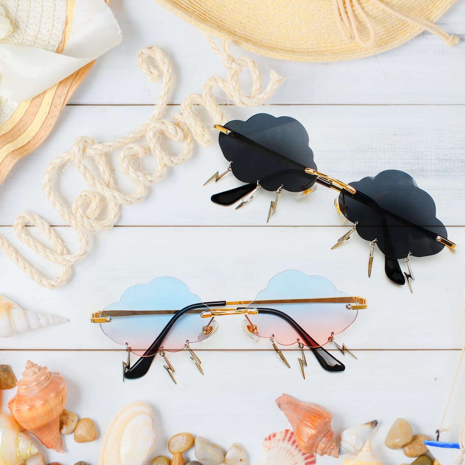 Солнцезащитные очки Облака Fumanduo, 2 шт, Без оправы, Разноцветные (Серый Blu-Pink), фото №4