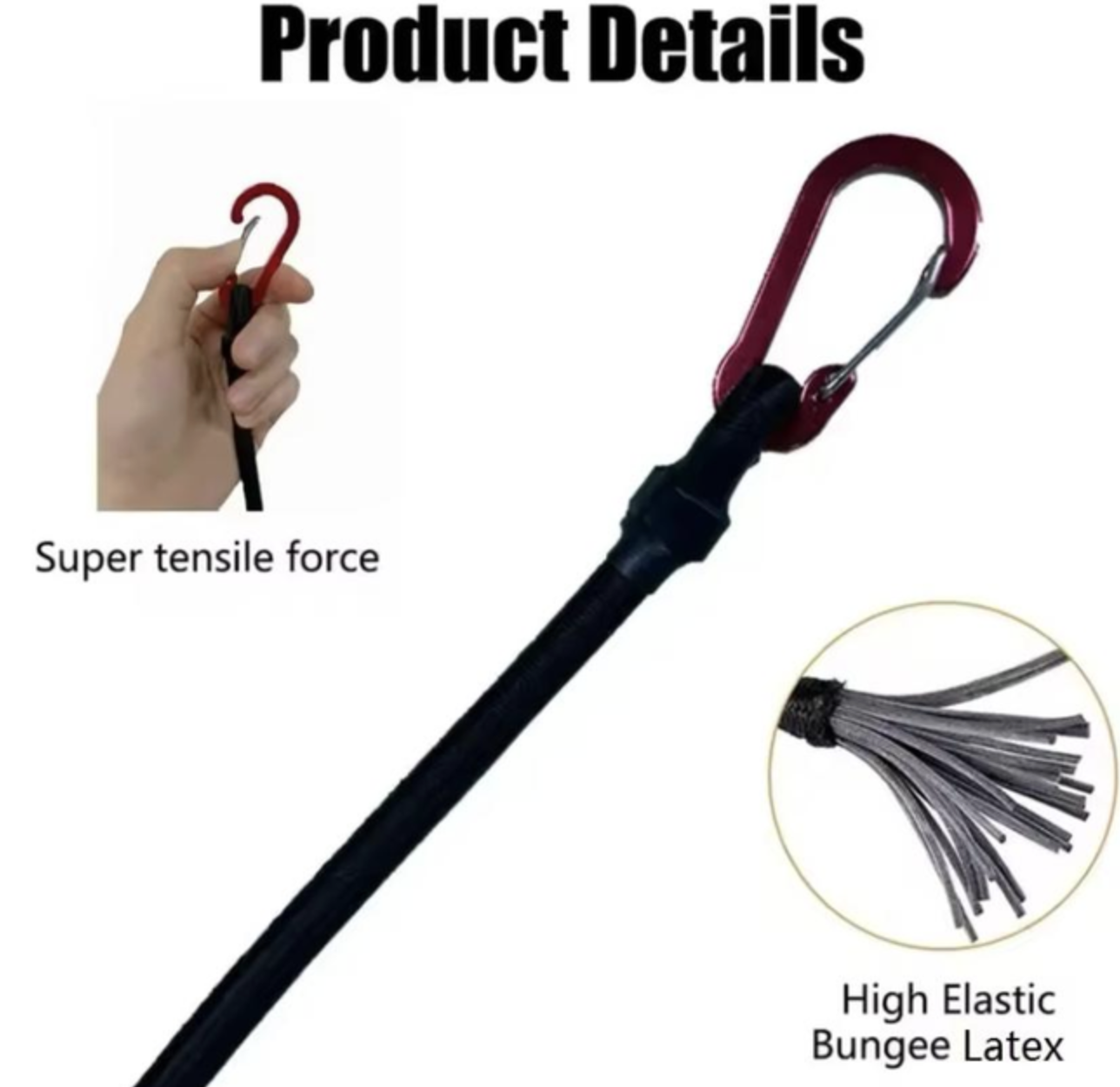 Еластичний ремінь-банджі із карабіном 90 см 1 шт Чорний, фото №6 Еластичний ремінь-банджі із карабіном 90 см 1 шт Чорний, фото №6
