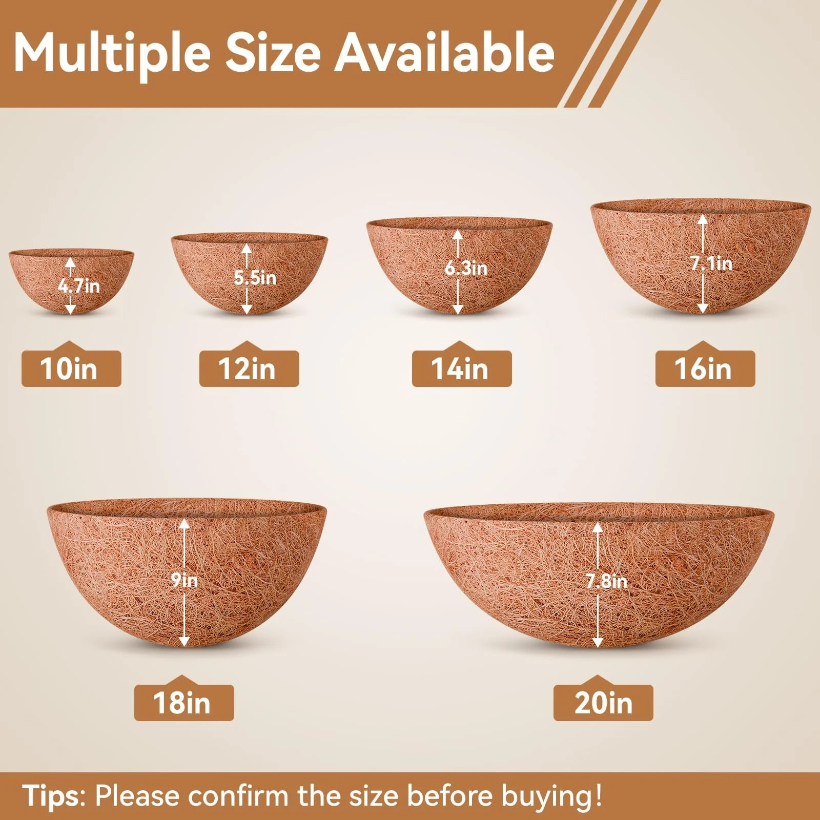 Вкладиші з кокосового волокна Halatool для підвісних кошиків, 3 шт., 35 см, круглі, фото №3 Вкладиші з кокосового волокна Halatool для підвісних кошиків, 3 шт., 35 см, круглі, фото №3