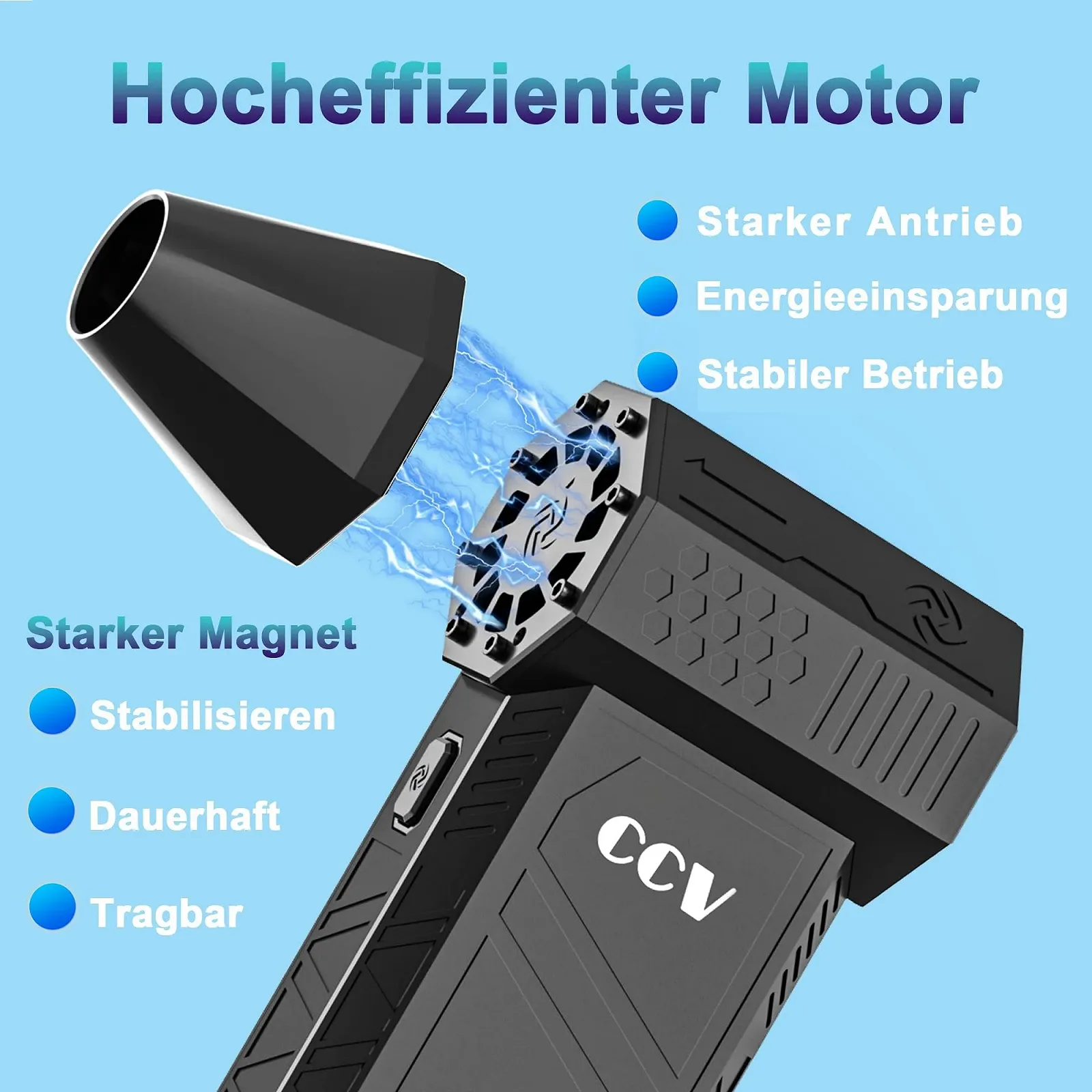 Електричний повітродувка  CCV 3-Speed 150,000 rpm 3000 mAh Black, фото №3