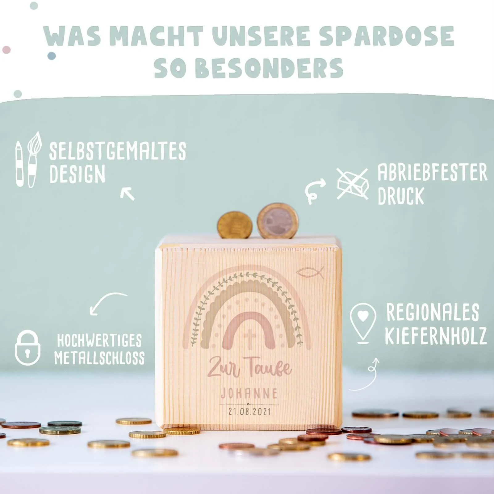 Скарбничка Hellomini Rainbow Pink Дерев'яна Персоналізована, фото №2