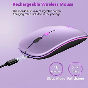 Миша Бездротова BQSS 2.4 GHz 1600 DPI Оптичне відстеження Тихі клацання Перезаряджувана LED Світло-фіолетовий synthetic.ua - Фото 1