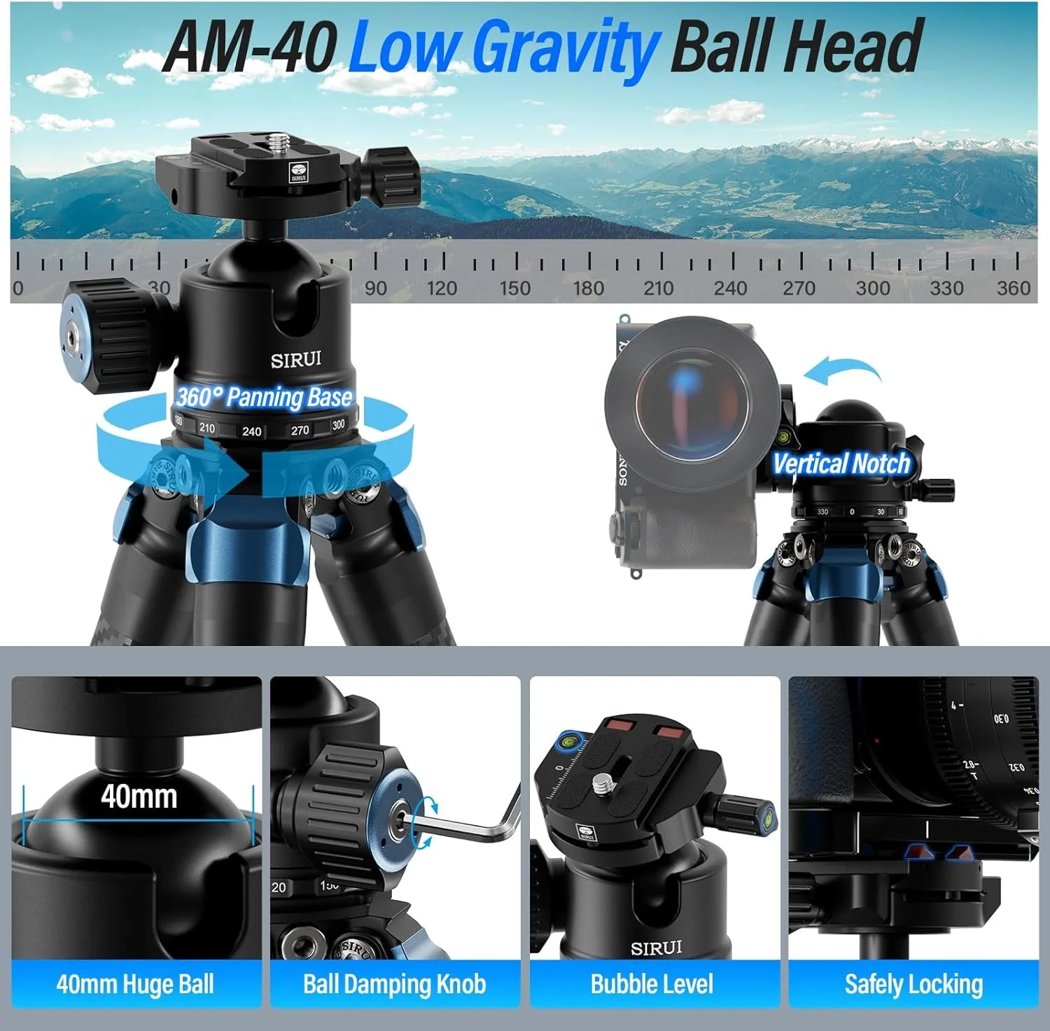 Штатив SIRUI AM-324 Чорний-синій, фото №4 Штатив SIRUI AM-324 Чорний-синій, фото №4