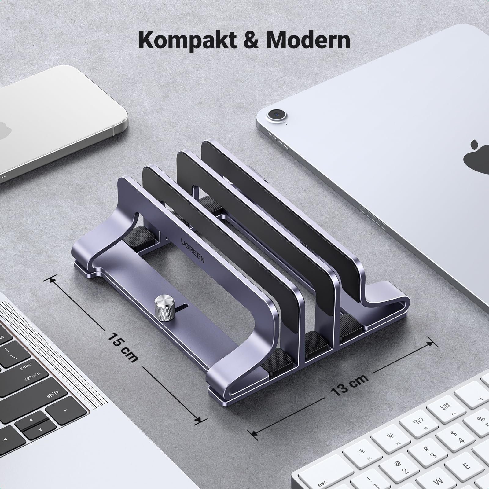 Підставка Вертикальна UGREEN Алюмінієва на 3 слоти для MacBook Pro/Air, iPad, Huawei, Surface, Dell, HP та інших, фото №7