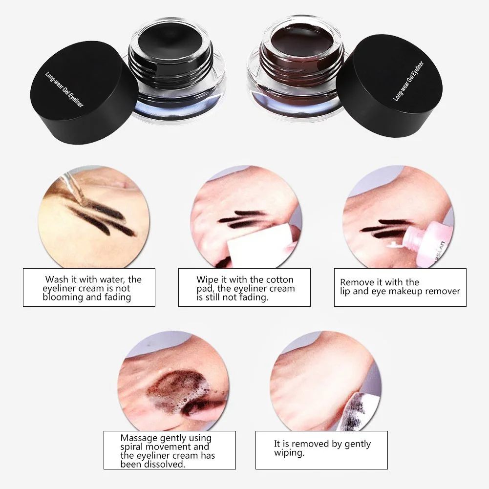 Набір підводок для очей Gel Eyeliner Cosmetic 2 Bottles Waterproof Durable 2 Pieces Brushes чорний + коричневий, фото №3