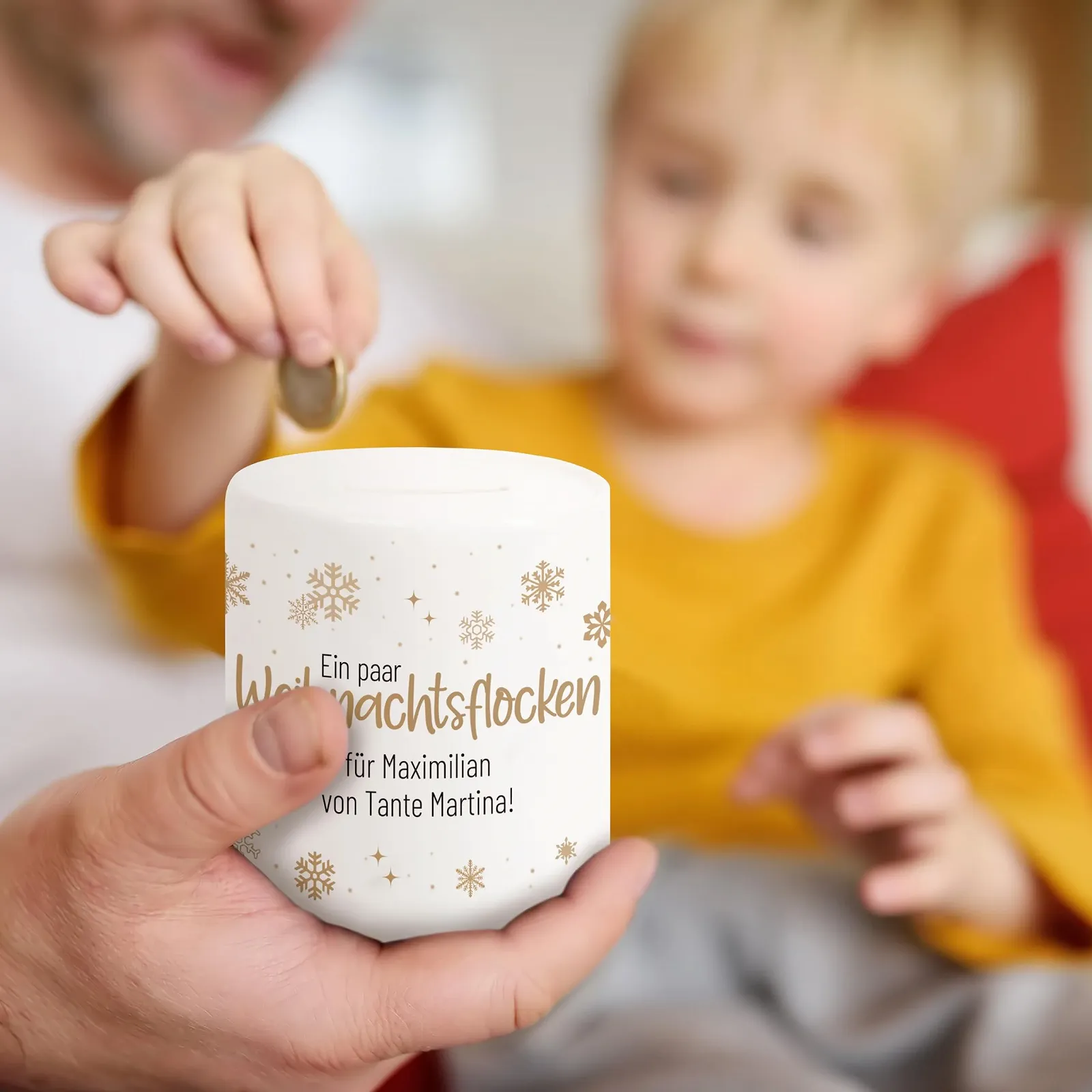 Скарбничка A Pair of Christmas Flakes Персоніфікована Керамічна з гномом, фото №4