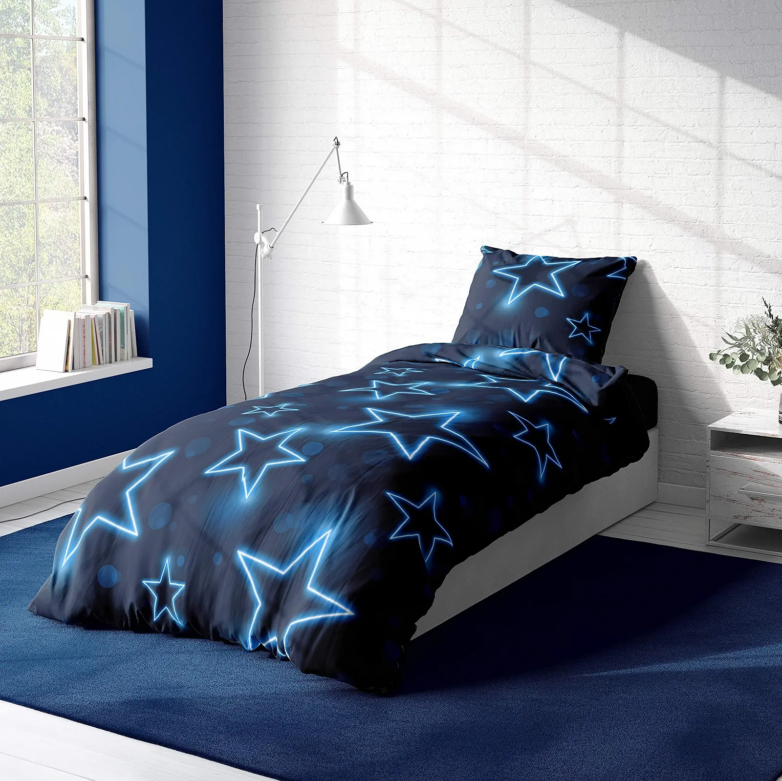 Комплект постельної білизни one-home Stars 135 x 200 см мікрофібра темно-синій, фото №3